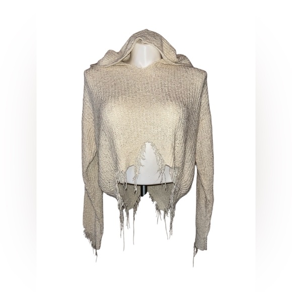 Love Culture Sweaters - Cream Hooded Sweater 
Drop Shoulder 
Distressed 
Size M/L